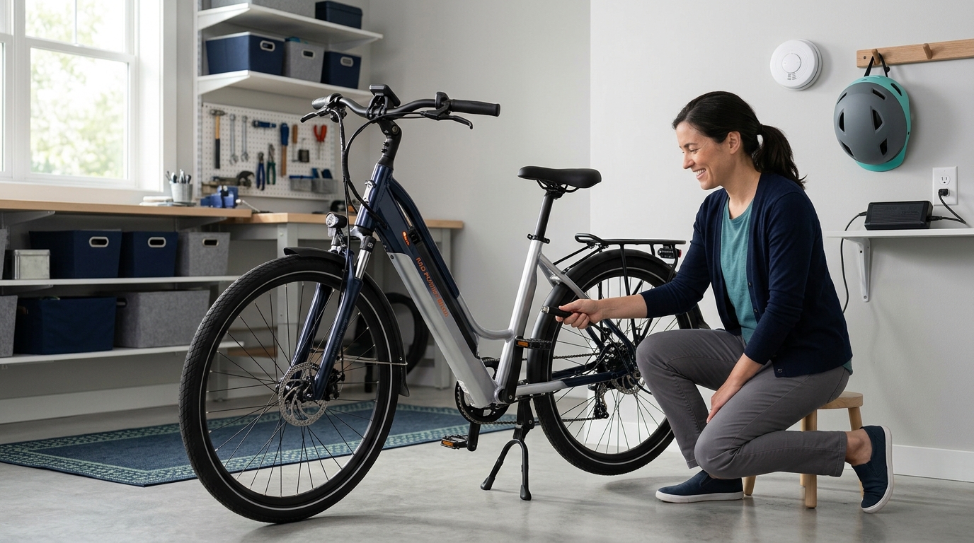 Adult safely monitoring an e-bike battery while it charges