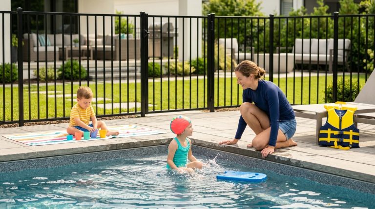 Parent actively supervising children during a safe family swimming activity